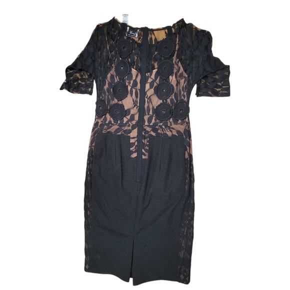 ANTHROPOLOGIE Byron Lars Size 6P Lace Carissima Sheath Pencil Dress Black Floral - Picture 2 of 5